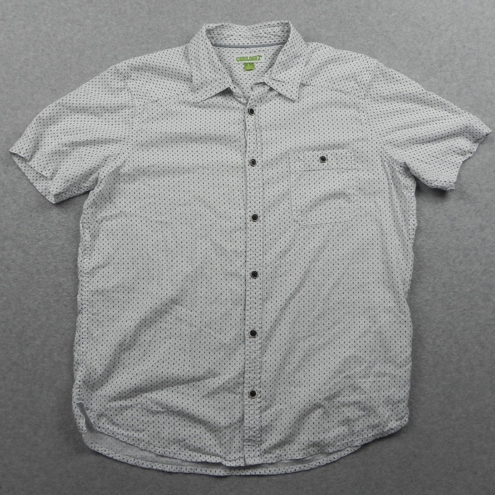 Cariloha Shirt Mens Large Casual Pocket Button Up Short Sleeve White Geometric